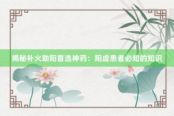 揭秘补火助阳首选神药：阳虚患者必知的知识