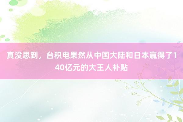 真没思到，台积电果然从中国大陆和日本赢得了140亿元的大王人补贴