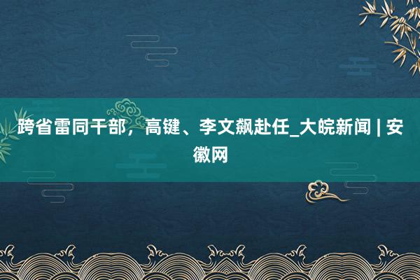 跨省雷同干部，高键、李文飙赴任_大皖新闻 | 安徽网