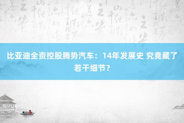 比亚迪全资控股腾势汽车：14年发展史 究竟藏了若干细节？