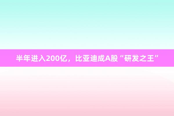 半年进入200亿，比亚迪成A股“研发之王”