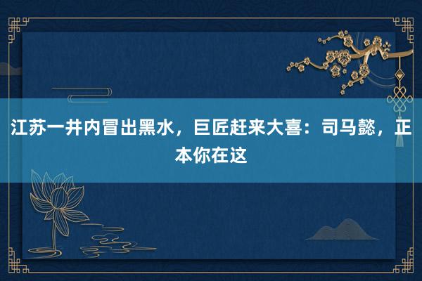 江苏一井内冒出黑水，巨匠赶来大喜：司马懿，正本你在这